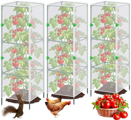 3Pack Garden Bird Netting Plant Cover for Square Tomato Cage,59"x17.7" Insect Bird Barrier Tomato Cage Net with Zipper&12pcs Clips,Tomato Trellis Netting Protection Mesh Cover for Protecting Plants - color: Netting Plant Cover-59"x17.7"-Transparent