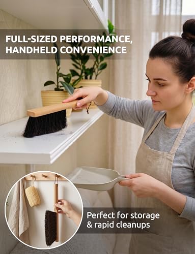 TAKAVU Horsehair Counter Brush, Beech Wood Handle, 12.6in Hand Brush | Sweeps Workbench, Patio Cushions, Outdoor Furniture, Sawdust, Drafting Tables & Fireplace, Soft Bristle
