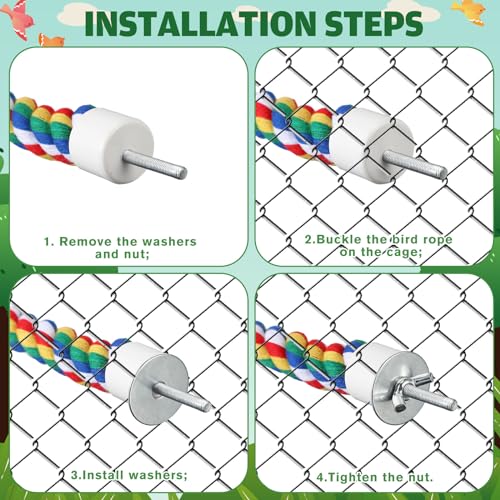 Gemscream 2-Piece Bird Rope Perch and Swing, 94.5'' and 47'' Spiral Bird Ladder for Cockatiels, Parrot Swing Climbing Toys with Bell