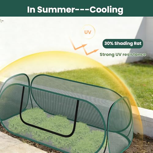 2-Pack Raised Garden Bed Covers, 45" x 22" x 17" Mesh Crop Cage, Pop-Up Plants Cover with 30% Shade Cloth for Seedlings Vegetables Fruits Flowers, Protects Against Birds Animals Pests with 16 Stakes - color: 2Pack-Green