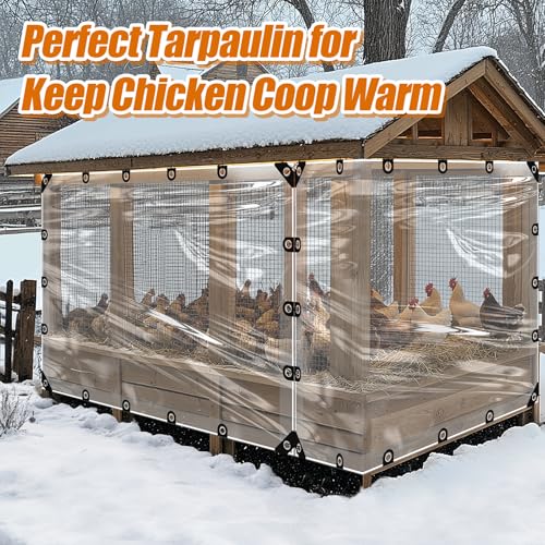 8x10ft Anti-Tear Clear Tarp Waterproof - 2pcs Windproof Poly Tarpaulin, Heavy Duty Transparent Enclosure with Grommets for Covering Chicken Coops Greenhouse Garden Plants - size: 8x10ft