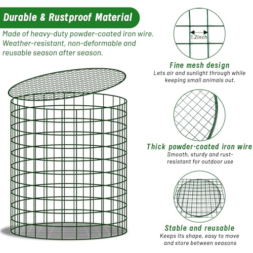 Convivium Plant Protectors from Animals 6 Packs, 13 x 12 in Metal Chicken Wire Cloche Plant Cages for Outdoor Plants, Garden Fencing Animal Barrier with Detachable Dome Lid, Stakes & Zip Ties