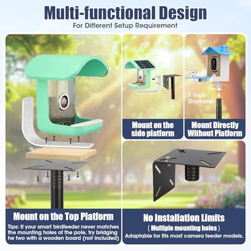 Smart Bird Feeder Pole Stand, 93 Inch Bird House Pole for Outdoors Heavy Duty Adjustable Mounting Pole for Smart Bird Feeder with 1 Inch Dia Bird Feeder Post Weather Station, Black - size: 93'' Pole
