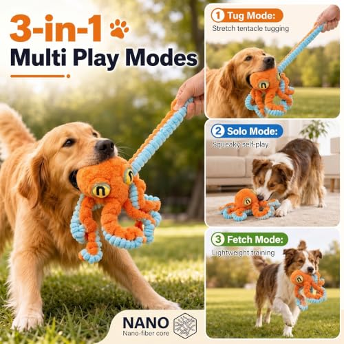 Squeaky Dog Plush Chew Toy, Interactive Tug Squeaky Toy for Chewers, Medium & Large Dogs & Fetch Play, 19.7 Inch Stuffed Octopus Toy with Flexible Spring Tentacles for Gentle Gum Care & Boredom Relief - color: Orange (Big Octopus)