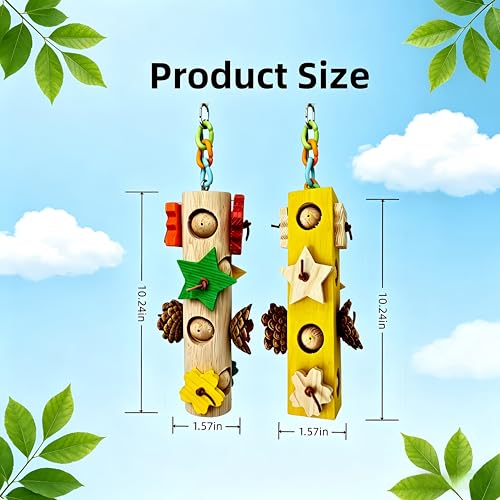 2Pcs Bird Hanging Chew Toys, Suitable for All Birds | Colorful Wooden Beads & Natural Pine Cones, Foraging & Beak-Grinding, Cockatiels, Lovebirds, Conures, Cage Accessories