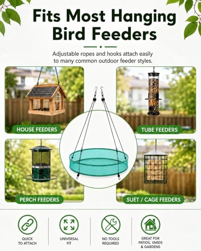 Bird Seed Catcher Tray for Outdoor Hanging Feeders, 21" Upgraded Anti-Flip Feeder Tray with 4" Deep Windproof Platform, Stable Design to Catch Dropped Seeds, Fits Most Bird Feeders(Green) - size: 21 Inch - 1 Pack