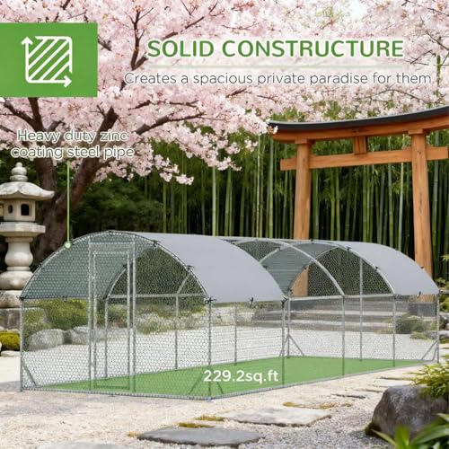 Large Metal Chicken Coop, Walk-in Chicken Run with Cover for Outdoor Yard & Farm, Poultry Cage Pen Hen House for Chickens, Ducks & Rabbits, 24.9 FT x 9.2 FT x 6.5 FT, Silver - size: 24.9 FT x 9.2 FT x 6.5 FT