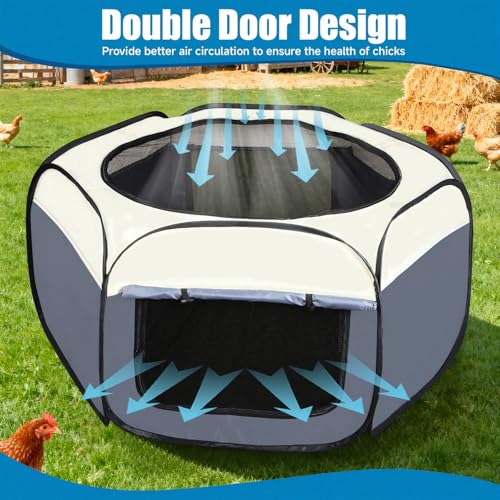 Chicks Brooder Box for Chick Starter Kit -Dual Door Chicken Brooder Playpen/Pen/Tent with 10 * 10 inch Brooder Heating Plate,Nesting Pads,Chick Feeder＆Waterer,Chick Perch Up to 15 Chicks,Quail,Duck