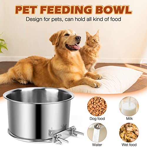 Crate Food and Water Bowl, ShineMe 2 Pack Stainless Steel Hanging Pet Bowls for Crates Kennels Cages, Metal Dog Crate Bowls Hanging No Spill for Medium and Large Pets (7.1 * 3.5” & 5.5 * 3.2”) - color: Silver (60oz+30oz)