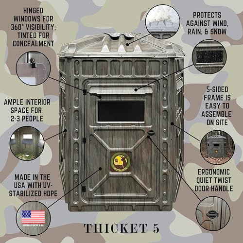 Outta Site Hunting Blind – 4 & 5 Sided High Density Plastic Hunting Blind – 1-2 & 2-3 Person Hard-Sided Ground Blind for Deer, Turkey Hunting – 360 Views – Arctic Snow Camo, Habitat Olive, Thicket Oak - color: Thicket Oak, size: 5 Sided