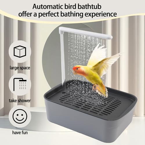 PINVNBY Automatic Bird Bath Shower for Cage,Parrot Bath Box with Pump,Parakeet Bathtub Electric Fountain Circulating Water Contains USB Power Plug for Cockatiel Lovebird Conure Budgie(Gray) - color: 【Grey】