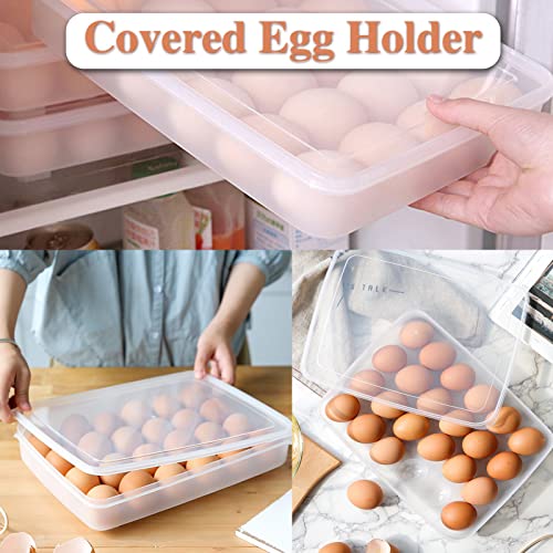 Anyumocz 2 Pack Covered Egg Holder,Clear Egg Holder Storage Container,Stackable Plastic Refrigerator Egg Trays for Deviled Egg,Protect and Keep Fresh(48 Eggs) - style: 1-Layer 48eggs