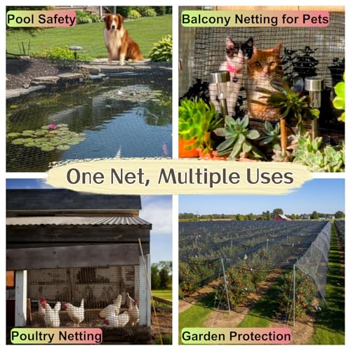 Heavy Duty Bird Netting for Chicken Coop, 19.5 x 19.5 ft 0.8”Mesh HDPE Chicken Netting for Hawks with Reinforced Edges, Durable & Reusable Poultry Netting for Garden Raised Beds & Fruit Trees - size: 19.5ft*19.5ft