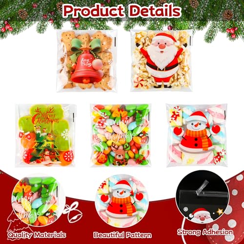 Self-Sealing Christmas Cellophane Treat Bags – 200Pack 4x4 Self-Adhesive Clear Holiday Cookie Bags with Festive Designs for Gift Giving, Small Goodie Bags for Candy, Cookies, Party Favors & Gifts - color: Christmas - 200PCS