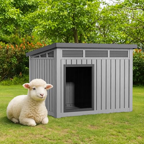 DRATO Outdoor Dog and Goat House, Grey | Resin, All-Weather, Durable Dog Kennel Outside, For Backyard, Farm, Pasture - color: Grey, size: 42.87*32.95*31.61