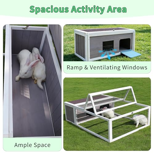 Wooden Tortoise Enclosure, Rabbit Cage Outdoor, Bunny Cage Guinea Pig Cages | Rabbit Hutch Tortoise Habitat Chicken Coop Small Animal Hutch Enclosure, Asphalt Roof, Floorless Design-Grey + White Trim - color: Grey&White Trim-1
