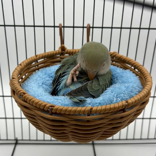 Rattan Bird Nest for Cage，2PCS Hanging Parrot Breeding Nesting House | Washable Soft Warm Sleep Hut Bird Cage Accessories for Cockatiels Budgerigars Finches Canaries - style: Semicircle