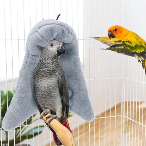 Cozy Bird Blanket Parrot Cage Snuggle Hut Warm Bird Nest House Bed Hanging Hammock for Parakeet Cockatiel Conure African Grey (Large, Grey) - size: Large