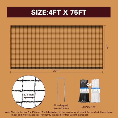Plastic Mesh Fence Deer Fencing 4x75ft,Reinforced Edges,55gsm Heavy Duty Temporary Fence,Ideal for Garden Netting,Animal Barrier,Safety Netting, Fruit Plant Protection, Black - size: 4ft*75ft
