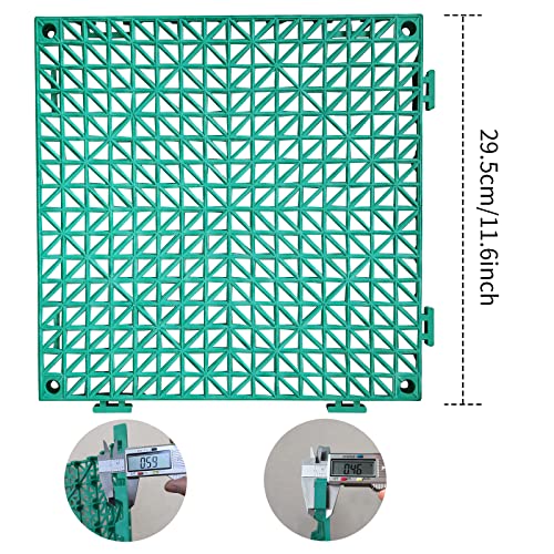 12 Pack Modular Interlocking Cushion 11.6" x 11.6" Rubber Mat Floor Tile Mats Drain Pool Patio Balcony Yard Pet Area Washer Pad(Green) - size: green