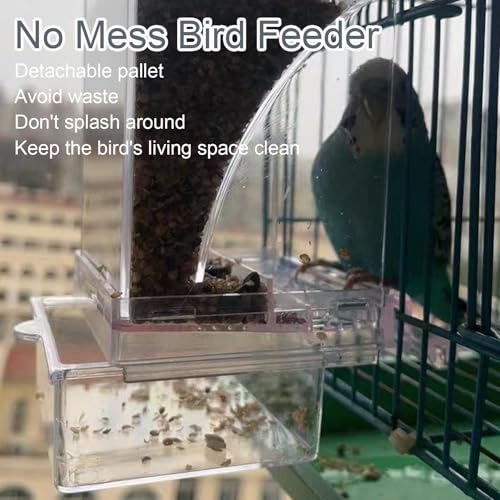 No Mess Bird Feeder Water Dispenser Set Acrylic Automatic Parrot Feeder | Transparent Parrot Food Container Drinker Cage Accessories for Small Birds Canary Finch (Dark green, 1) - color: Dark green