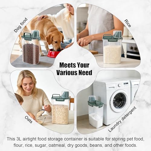 LEAWALK 3-5Lbs/3Qt Dog Cat Food Storage Container With Foldable Bowl, Plastic Pet Food Dispenser for Small Animal Kibble/Pet Food/Bird Seed/Oatmeal/Rice/Flour/Brown Sugart/Cereals (Dark Green) - color: Dark Green, size: 3L-1pack