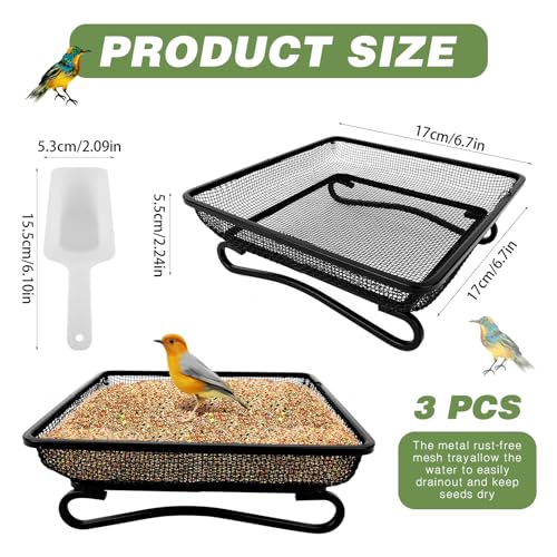3 Pcs Platform Bird Feeder with Scoop, 6.7 x 6.7 x 2.2 in Ground Bird Feeder Tray Metal Square Squirrel Feeders Rust Resistant Mesh Seed Tray for Outside Wild Birds Dove | 6.7 x 6.7 x 2.2 in Rust Resistant Mesh Seed Trays For Wild Birds, Doves, Squirrels,