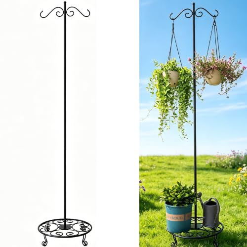 76" Shepherd's Hook with Flat Base Adjustable Heavy Duty Double Hook | Freestanding,For Outdoor Indoor,Holds Bird Feeders, Wind Chimes, Lanterns, Garden Decor