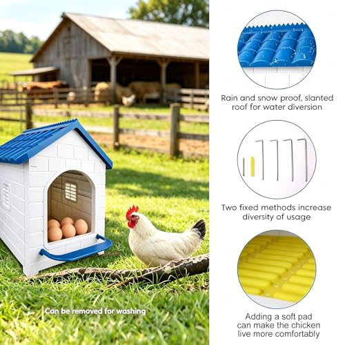 Plastic Chicken Nesting Boxes,Waterproof Wall Mount for Hens,Ducks and Poultry - Blue（with a Washable pad）