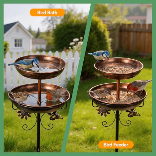 Bird Bath for Outside 45.3In Freestanding Double Birdfeeder for Outdoors