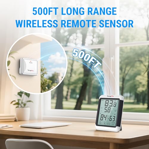 TempPro TempAir Indoor Outdoor Thermometer Digital Wireless Hygrometer | Temperature Humidity Monitor with Jumbo Touchscreen and Backlight Humidity Gauge,LCD - size: In-Outdoor