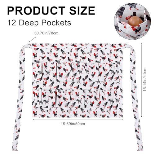 Egg Collecting Apron, 12 Pouches Chicken Egg Apron | Farmhouse Aprons for Chicken, Duck, Goose, Poultry Collection - color: Red-tailed Chicken, size: 49*52cm