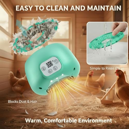 Enhon 2 Sets Chicken Coop Heater, Timing Heat Lamp for Chickens, Smart Temperature Control Chicken Brooder Heater Greenhouse Warmer, 5 Ft Ultra Long Cable Reptile Heating Lamp for Chicks Duck Dog Cat
