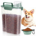 5 Lbs Pet Dog Food Storage Container for Bird Seed Rice Flour - Dark Green | Cat Food Containers with Collapsible Bowl for Travel Airtight 10 Lbs Rice Cereal Oatmeal Holder with Pour Spout Measuring Cup - color: Dark Green-5L