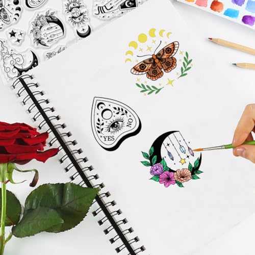 Moon Clear Silicone Stamps - Transparent Rubber Stamps for DIY Embossing, Card Making, Album & Paper Crafts - color: Moon and Divination