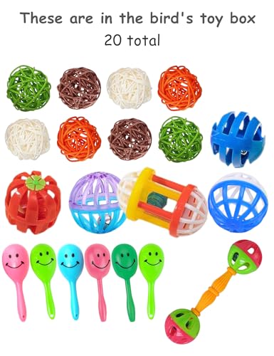 20-Pack Bird Toys for Parakeets, Budgies | Colorful Cage Accessories with Bells, Chewing Fun, 1.6 in - 5.5in - size: 1.6'' - 5.5''