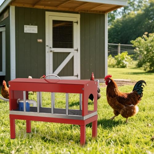 Automatic Chicken Waterer Stainless Steel with Hose Large Poultry Dispenser | Float Valve&Detachable Legs,Fits 3/4" GHT, No Mess 10 Drinking Holes, Rust-Proof, For Chickens, Ducks,Geese & Turkeys