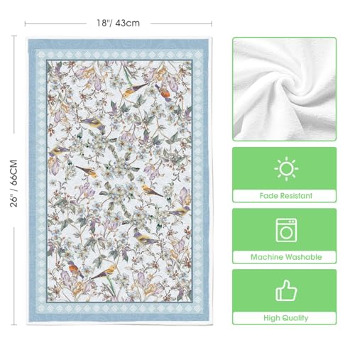 Artoid Mode Blue Retro Floral Bird Kitchen Towels Dish Towels, 18x26 Inch Farmhouse Spring Decoration Cleaning Set of 2