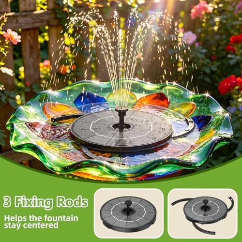 AISITIN Solar Bird Bath Fountain with 6 Nozzles & DIY Separated Design | 3 Anti-Drift Brackets, Ground Stakes, Attract Birds, Upgrade Filter, Solar Fountain for Bird Bath, Fish Tank, Garden, Pond