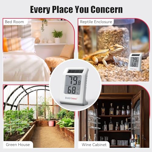 Digital Thermometer Humidity Gauge Meter | Solar-Powered 2.2" Indoor Temperature Humidity Monitor for Baby Rooms, Home, Office, and Wine Cellars, White, 1Pack - color: White 1pack