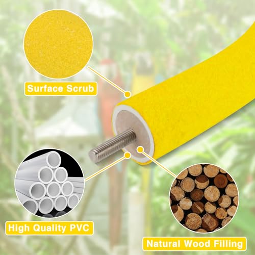 Rypet U-Shaped Large Parrot Perch, Quartz Bird Perch for Cage(Yellow L) | Safe Chew & Rest Perch for Large Birds, Durable Non-Toxic Cage Accessory, for Parakeets Cockatiels Conures Macaws - color: Yellow, size: Large