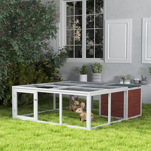 PawHut 59" Outdoor Rabbit Hutch Playpen Bunny Cage for Rabbits Dark Brown | Wooden Tortoise House Habitat, Outdoor Tortoise Enclosure, with Run and Enclosed Cover, for Chickens, Ducks, Indoor