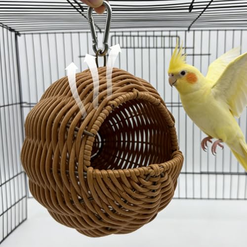 Rattan Bird Nest for Cage Hanging Parakeet Bed Hammock Hideout | Lay Eggs Canary Nest Sleep Parakeet Warm House Hut Parrot Cage Accessories for Cockatiel Budgerigar Finche Canaries - style: Half-circular opening