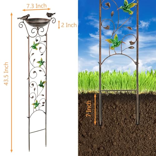 BAYN 43.5 Inch Metal Bird Bath Bowl with Garden Trellis Outdoor | Easy Install, Garden Birdbath and Plants Trellis 2 in 1, Decorative with Hummingbirds, Functional Decor for Yard Patio Lawn - style: Hummingbird