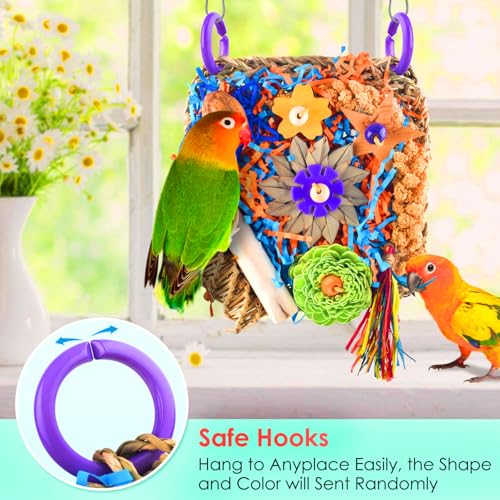 Bird Toys, Bird Foraging Hanging Climbing Toys for Small-Medium Parrot | Natural Grass Mat Bird Toy Satisfies Foraging & Chewing; Hanging Design Fits Cage - style: Flower decor