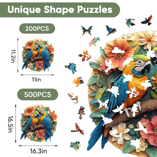 Ruikiyart Jigsaw Puzzles for Adults, Bird Wooden Puzzles, 200 Pieces | 5 mm Thick Parrots Puzzle, Unique Shaped Round Jigsaw Puzzles, Holiday Family Games Kids Birthday Gifts(11"*11.2") - color: Parrots, size: 200 Pieces