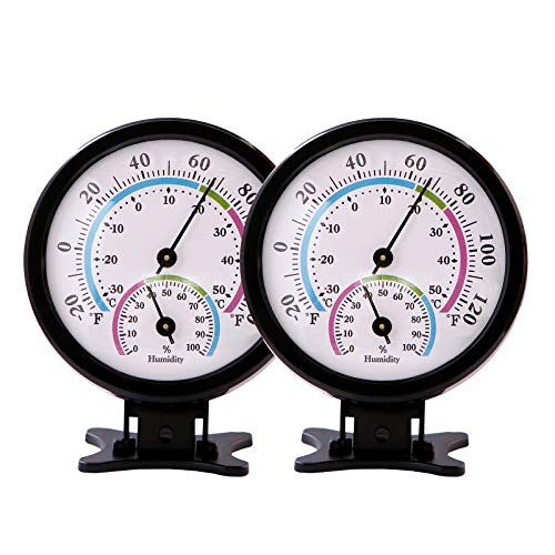 Mini Indoor Thermometer Hygrometer Analog 2 in 1 Temperature Humidity Monitor Gauge for Home, Room, Outdoor, Offices, Display Mechanical Diameter 75mm-2 Pack (No Battery Needed)-Black - color: Black 2 Pack