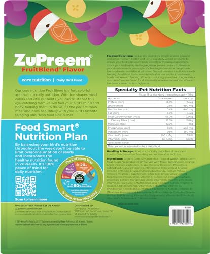 ZuPreem FruitBlend Cockatiel Pellets, Medium Bird Food, 2 lb, Pack of 2 | Vitamin fortified, FruitBlend flavor, for quakers, lovebirds & small conures, daily pellet diet
