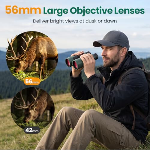 Aurosports 15x56 Binoculars for Adults High Powered for Bird Watching Green | Low Light Vision, 22mm Large View, Hunting, Hiking, Travel, Stargazing, Professional FMC BAK4 Prism, Gifts for Men
