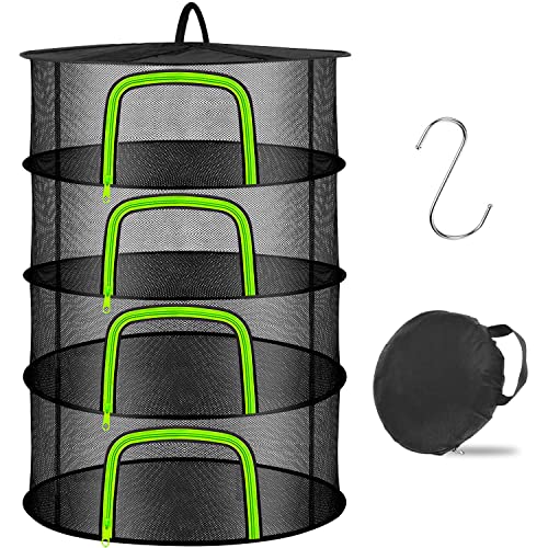 Coopache 4 Layer Herb Drying Rack Hanging Mesh Plant Dry Net Basket for Herbs Plants Flower Vegetables Spices Fish Food with Green Zippers | for Herbs Plants Flower Vegetables Spices Fish Food with Green Zippers